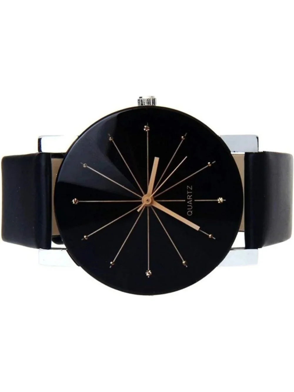 Men All Black Analog Quartz Simple Solid Leather Band Casual Classic Wrist Watch